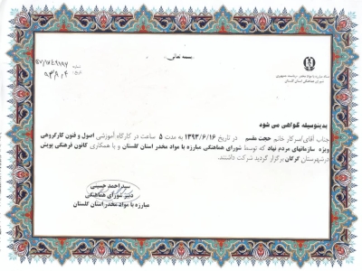 گواهی شرکت در کارگاه آموزشی اصول و فنون کارگروهی ویژه سازمانهای مردم نهاد - 1393 گواهی شرکت در کارگاه آموزشی اصول و فنون کارگروهی ویژه سازمانهای مردم نهاد - 1393